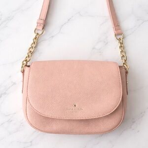 Kate Spade Leila Mini Crossbody Bag Blush Pink Pebbled Leather Gold Chain Strap